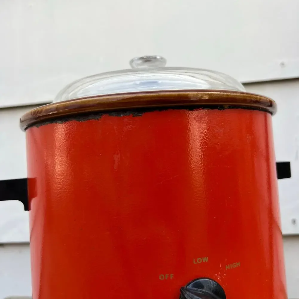 Vintage MCM Rival Crock Pot Slow Cooker Flame Orange Model 3100/2 3.5 Quart